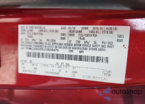 2018 Ford Escape Se z USA, uszkodzony, nr VIN 1FMCU0GD9JUB36479